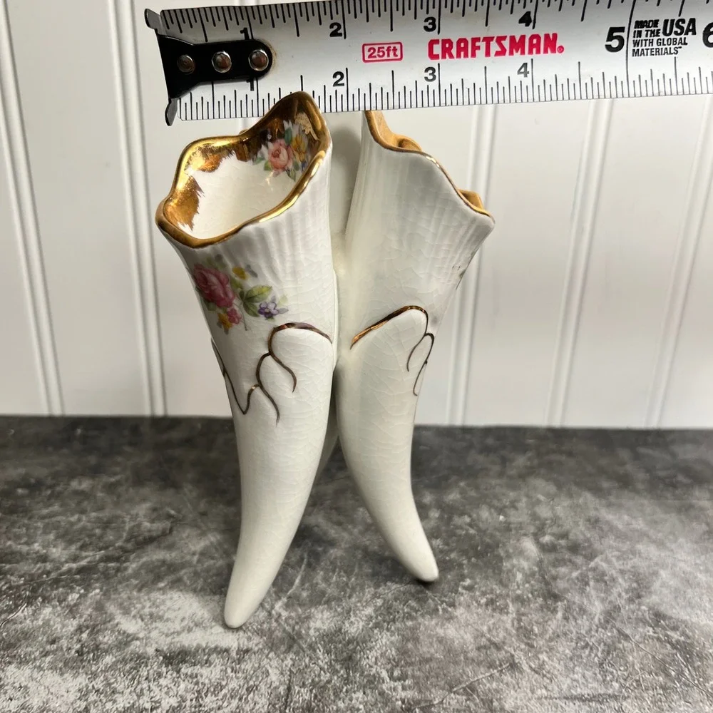 Vintage Ceramic Floral Conucopia Vase | Cottagecore